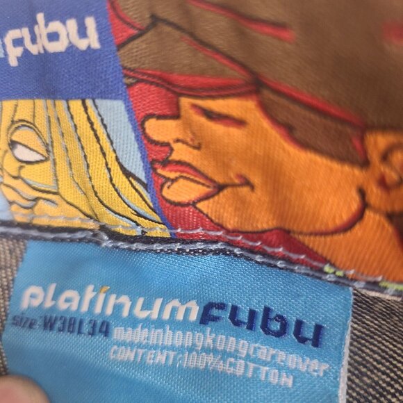 Vintage Platinum Fubu Y2k Fat Albert Baggy Embroidered Navy  Jeans Mens 38x34 - Picture 7 of 16